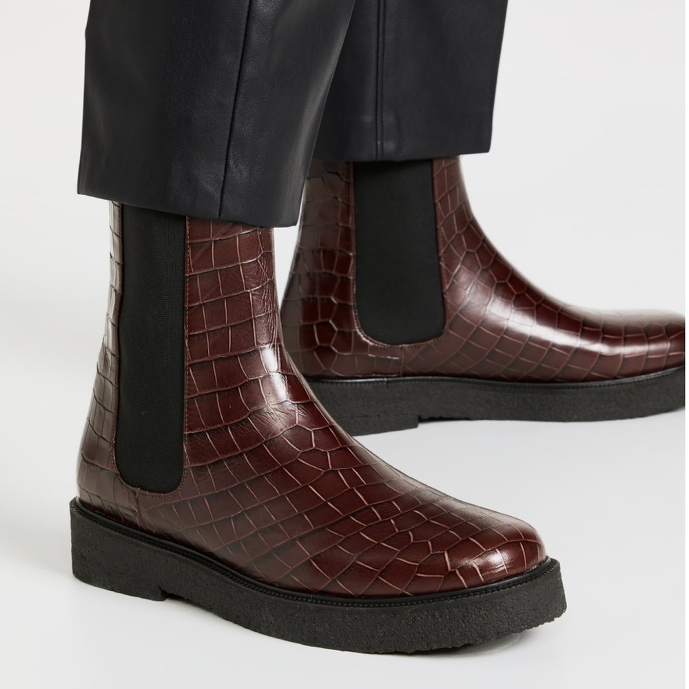 NWOB Staud Palamino Boot Mahogany Faux Croc Size 40